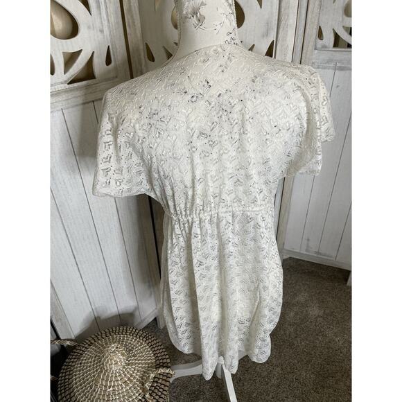 Vintage Cream White Heart Sheer Top Tunic Dress Y2K Fairy Size Small - Picture 3 of 4